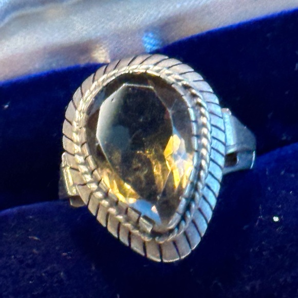 Antique smokey quartz sterling silver 925 lg pear shape fancy ring - Picture 2 of 7